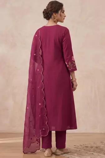  cotton designer rani anarkali kurti set with embroidery dupatta