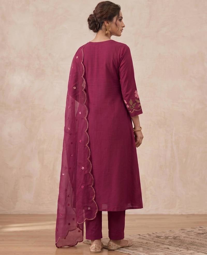  cotton designer rani anarkali kurti set with embroidery dupatta