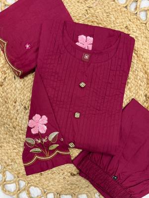  cotton designer rani anarkali kurti set with embroidery dupatta 3