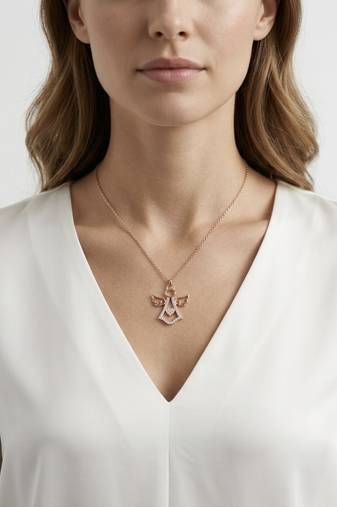 925 Sterling Silver Rose Gold CZ Angel Pendant Necklace  Set for Women