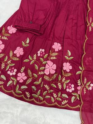 cotton designer rani anarkali kurti set with embroidery dupatta 4