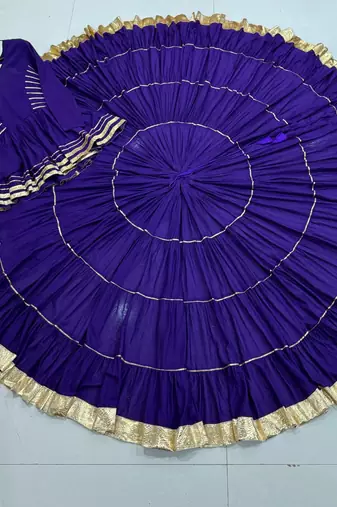 NAVRATRI WEAR PURPLE COLOR CORA COTTON GOTTA PATTI LACE WORK FREE SIZE LEHENGA WITH BLOUSE FULL-STITCHED