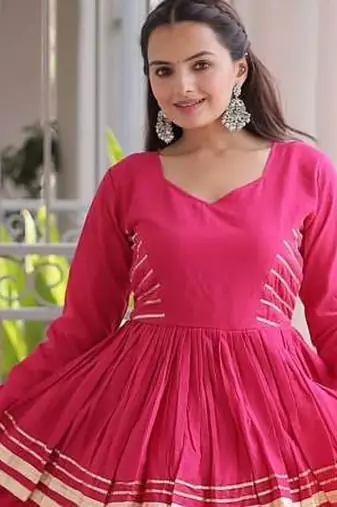 NAVRATRI RANI PINK CORA COTTON GOTTA PATTI LACE WORK LEHENGA WITH BLOUSE 