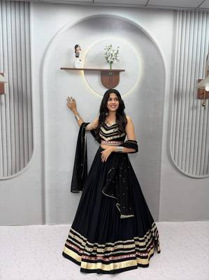 NAVRATRI BLACK COTTON GAMTHI & MIRROR LACE WORK LEHENGA SET 2