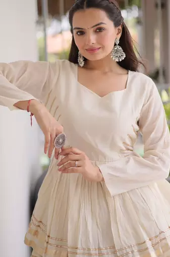 NAVRATRI OFF-WHITE CORA COTTON GOTTA PATTI LACE WORK LEHENGA WITH BLOUSE 