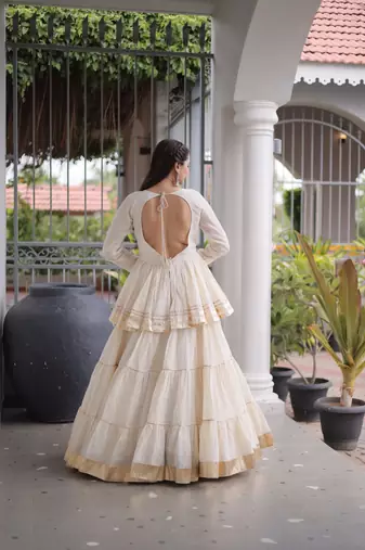NAVRATRI OFF-WHITE CORA COTTON GOTTA PATTI LACE WORK LEHENGA WITH BLOUSE 