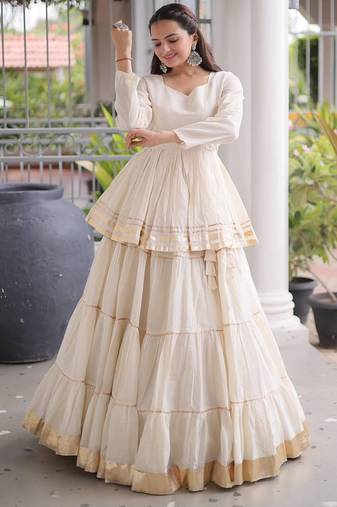 NAVRATRI OFF-WHITE CORA COTTON GOTTA PATTI LACE WORK LEHENGA WITH BLOUSE 