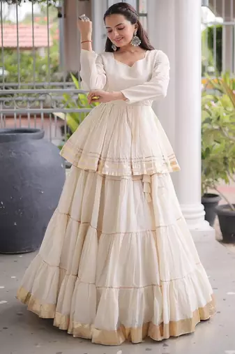 NAVRATRI OFF-WHITE CORA COTTON GOTTA PATTI LACE WORK LEHENGA WITH BLOUSE 