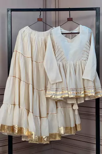 NAVRATRI OFF-WHITE CORA COTTON GOTTA PATTI LACE WORK LEHENGA WITH BLOUSE 