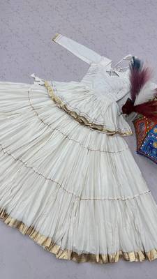 NAVRATRI WEAR WHITE COLOR COTTON SOLID LACE BORDER FLARED FREE SIZE STITCH LEHENGA & COTTON BLOUSE FULL STITCHED 4