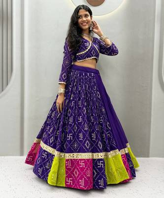 NAVRATRI BLUE FAUX GEORGETTE EMBROIDERED LEHENGA SET 1