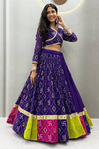 NAVRATRI BLUE FAUX GEORGETTE EMBROIDERED LEHENGA SET