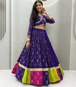NAVRATRI BLUE FAUX GEORGETTE EMBROIDERED LEHENGA SET