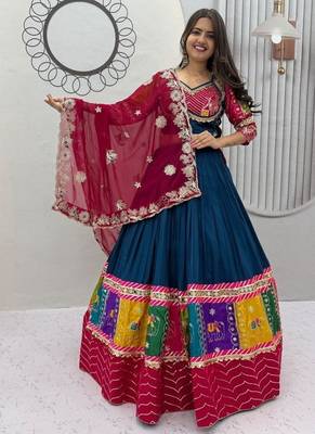 NAVRATRI BLUE COTTON EMBROIDERED LEHENGA SET 1