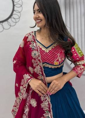 NAVRATRI BLUE COTTON EMBROIDERED LEHENGA SET 2