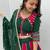 NAVRATRI RANI-GREEN SOLID FLARED LEHENGA WITH COTTON HANDWORK BLOUSE DUPATTA