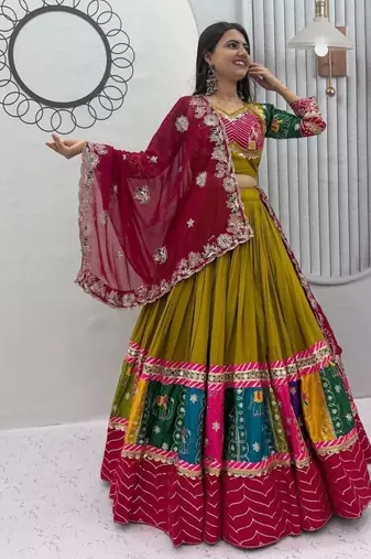 NAVRATRI PERROTT COTTON EMBROIDERED LEHENGA SET