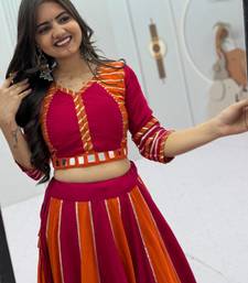 NAVRATRI RED-FENTA SOLID FLARED LEHENGA WITH COTTON HANDWORK BLOUSE DUPATTA