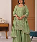 Light Green Sequence Embroidery Work Silk Blend Salwar Suit