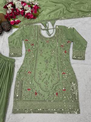Light Green Sequence Embroidery Work Silk Blend Salwar Suit 4
