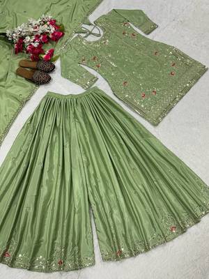 Light Green Sequence Embroidery Work Silk Blend Salwar Suit 5