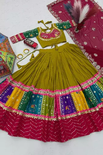 NAVRATRI PERROTT COTTON EMBROIDERED LEHENGA SET