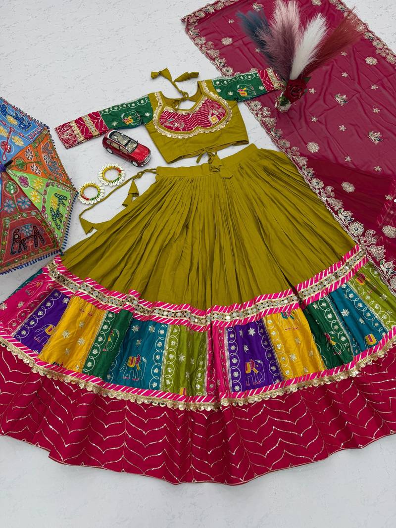 NAVRATRI PERROTT COTTON EMBROIDERED LEHENGA SET