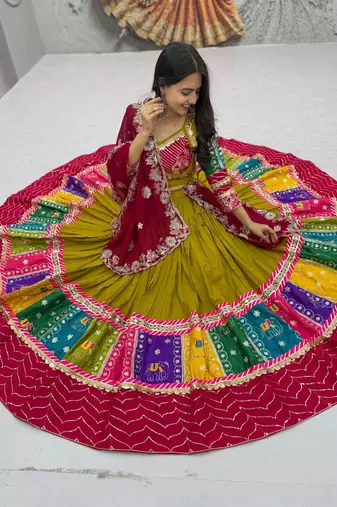 NAVRATRI PERROTT COTTON EMBROIDERED LEHENGA SET