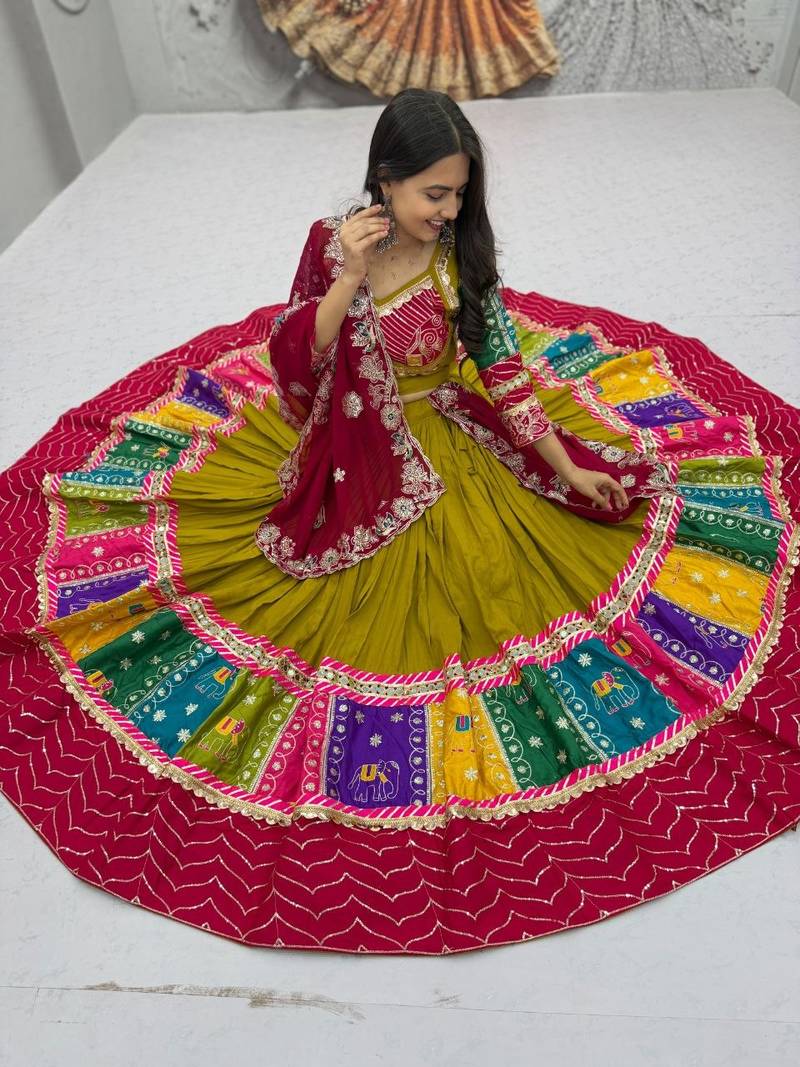 NAVRATRI PERROTT COTTON EMBROIDERED LEHENGA SET
