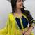 NAVRATRI YELLOW-TEAL BLUE SOLID FLARED LEHENGA SET