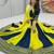 NAVRATRI YELLOW-TEAL BLUE SOLID FLARED LEHENGA SET
