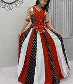 NAVRATRI BLACK-WHITE-RED COTTON SOLID PRINTED FLARED LEHENGA SET