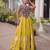 NAVRATRI WEAR PERROTT YELLOW COLOR ROMAN SILK BLEND GOTA WORK FREE SIZE LEHENGA EMBROIDERED BLOUSE FULL-STITCHED.