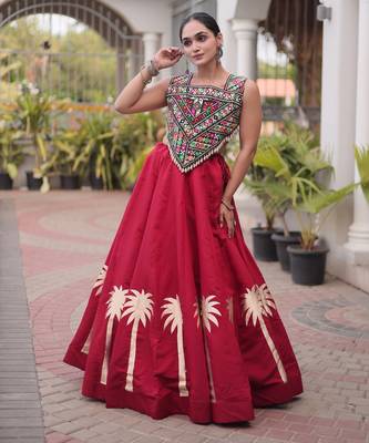 NAVRATRI MAROON ROMAN SILK BLEND GOTA WORK LEHENGA EMBROIDERED BLOUSE  1