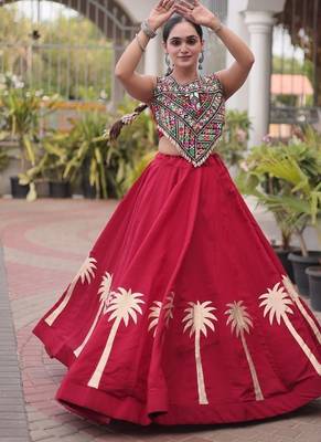 NAVRATRI MAROON ROMAN SILK BLEND GOTA WORK LEHENGA EMBROIDERED BLOUSE  2