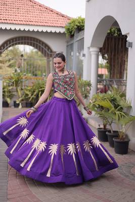 NAVRATRI PURPLE ROMAN SILK BLEND GOTA WORK LEHENGA EMBROIDERED BLOUSE  1