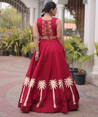 NAVRATRI MAROON ROMAN SILK BLEND GOTA WORK LEHENGA EMBROIDERED BLOUSE  3