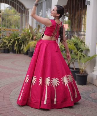 NAVRATRI RANI-PINK ROMAN SILK BLEND GOTA WORK LEHENGA EMBROIDERED BLOUSE  2