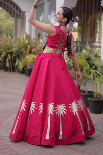 NAVRATRI RANI-PINK ROMAN SILK BLEND GOTA WORK LEHENGA EMBROIDERED BLOUSE 