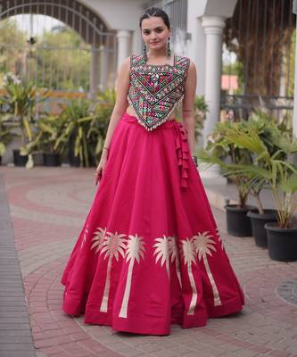 NAVRATRI RANI-PINK ROMAN SILK BLEND GOTA WORK LEHENGA EMBROIDERED BLOUSE  3