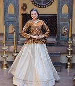 NAVRATRI WHITE-GOLD COSMOS EMBROIDERED ED LEHENGA & BLOUSE