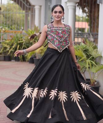 NAVRATRI BLACK ROMAN SILK BLEND GOTA WORK LEHENGA EMBROIDERED BLOUSE  1