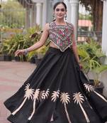 NAVRATRI BLACK ROMAN SILK BLEND GOTA WORK LEHENGA EMBROIDERED BLOUSE 