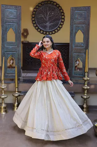 NAVRATRI WHITE-FENTA COSMOS EMBROIDERED ED LEHENGA & BLOUSE