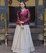 NAVRATRI WHITE-MAGENTA COSMOS EMBROIDERED ED LEHENGA & BLOUSE