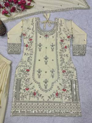 Light Yellow Sequence Embroidery Work Silk Blend Salwar Suit 4