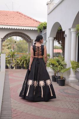 NAVRATRI BLACK ROMAN SILK BLEND GOTA WORK LEHENGA EMBROIDERED BLOUSE  5