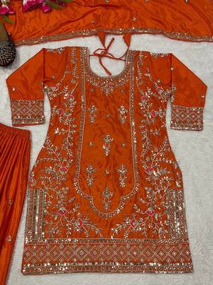 Orange Sequence Embroidery Work Silk Blend Salwar Suit 4