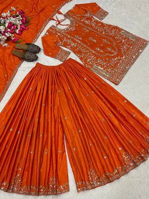 Orange Sequence Embroidery Work Silk Blend Salwar Suit 5