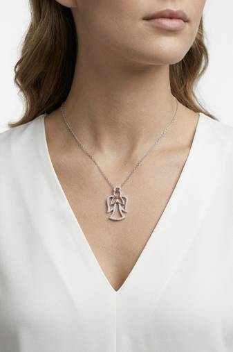 925 Sterling Silver CZ Angel Pendant NecklaceSet  for Women